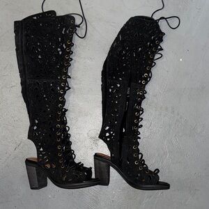 Jeffrey Campbell Black Cutout Lace-Up Heeled Boots